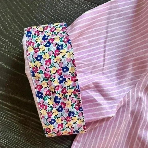 Talbots Perfect Shirt Elbow Length Stripes Floral Pink White No Iron NWT Size 6 - Picture 4 of 8